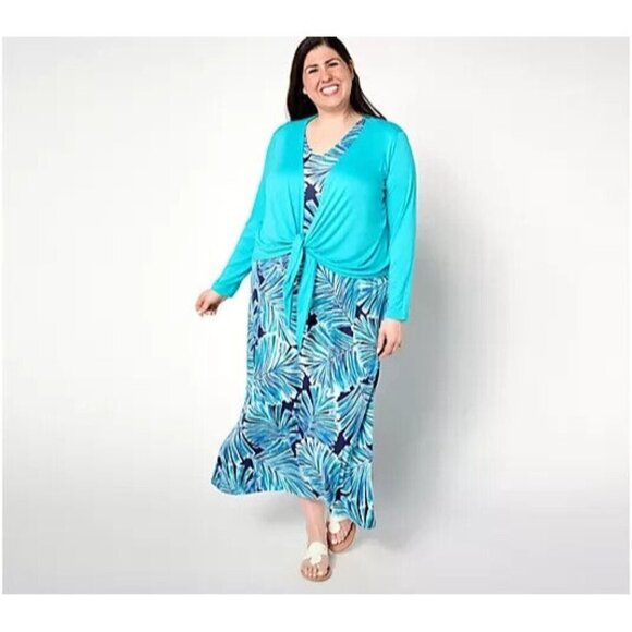 Belle by Kim Gravel Better Together Dress Shrug Set Peacock Palm 1X A634848 - Picture 1 of 1